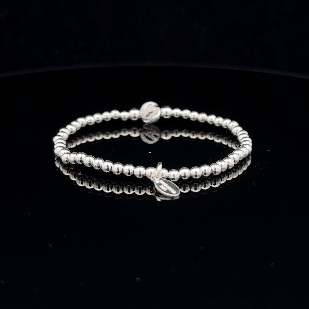 925 Sterling Silver Beaded Stretch Stacking Bracelet Minimalist - Picture 4 of 6